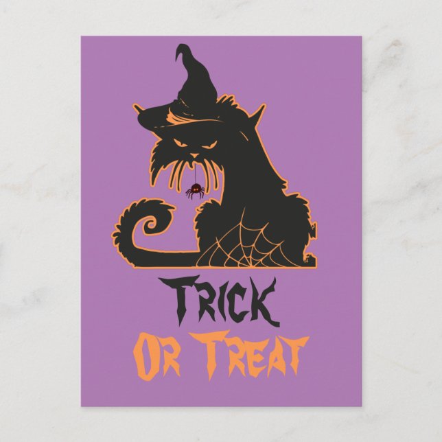 Halloween Svart Katt Häxa Kusliga Spindlar Vykort (Framsida)