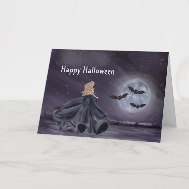 Halloween Svart Katt Häxa Pumpa Sukkulenter Fladde Kort (Skapare uppladdad)