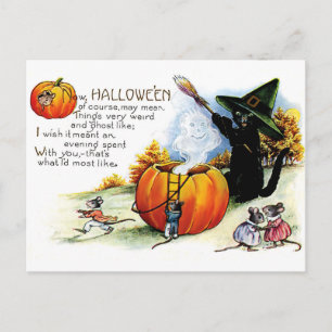 Halloween svart katt häxkonst vykort