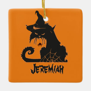 Halloween Svart Katt Heksa Kusliga Spindlar Julgransprydnad Keramik