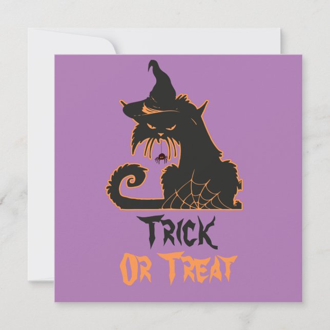Halloween Svart Katt Heksa Kusliga Spindlar     Kort (Framsida)