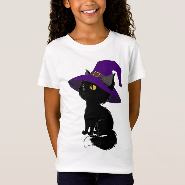 Halloween svart katt i trollkarl som t-shirt (Framsida)