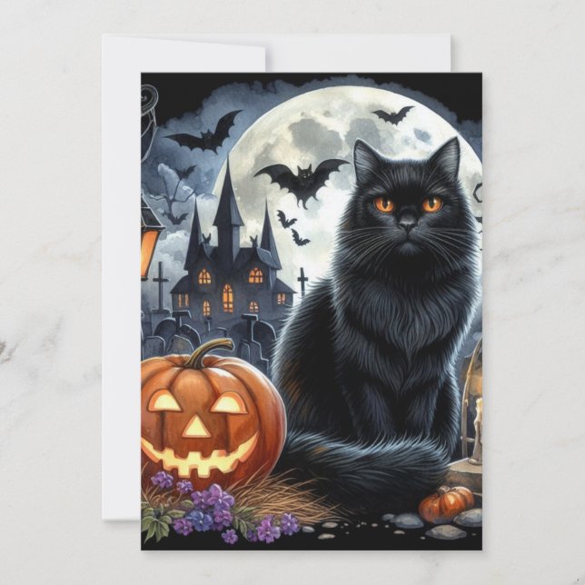 Halloween Svart Katt Jack O Lantern  Anteckningskort (Framsida)