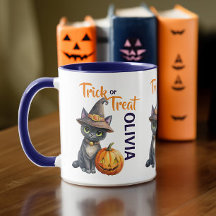 Halloween svart katt jack o lantern bus eller godi mugg