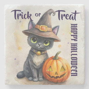 Halloween svart katt jack o lantern bus eller godi stenunderlägg