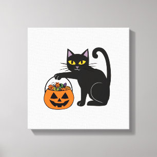 Halloween Svart Katt Jack O' Lantern Pumpa Söt Canvastryck
