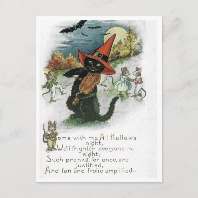 Halloween Svart Katt Kittel Möss Mus Postkort Vykort (Framsida)