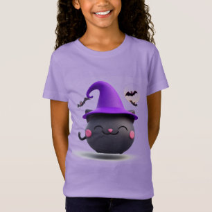 Halloween Svart Katt Klädd som en Häxa Hatt T Shirt