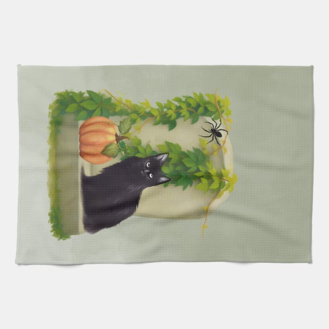 Halloween Svart Katt Kökshandduk  (Horisontell)