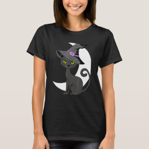 Halloween Svart Katt Kostym Häxa Hatt & Måne Män K T Shirt
