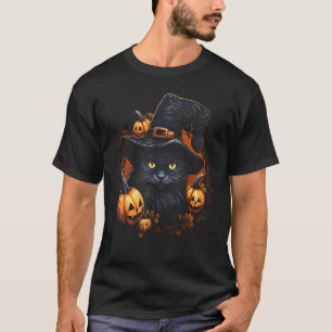 Halloween Svart Katt Kostym Skräcklig Häxa Hatt Ja T Shirt