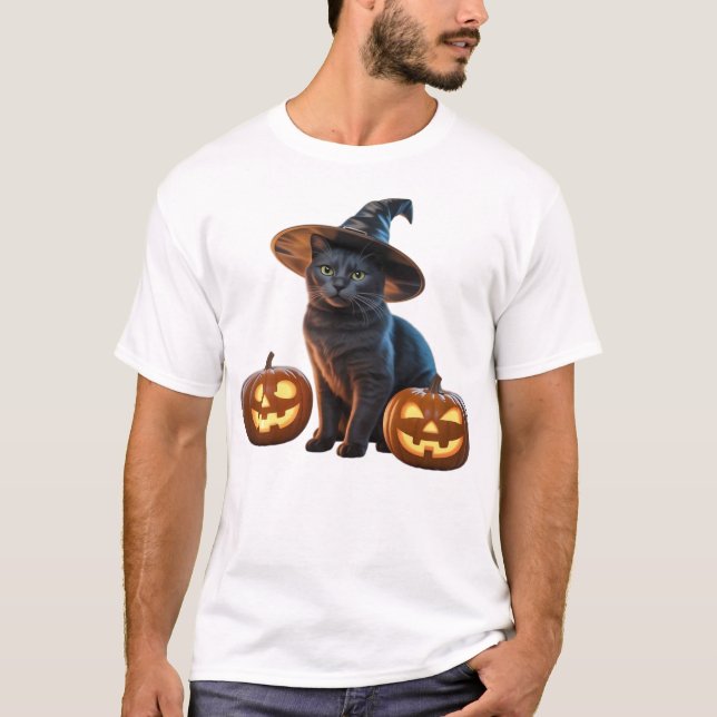 Halloween Svart Katt Magi Klassisk T-Shirt (Framsida)