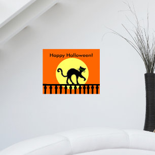Halloween Svart Katt Mån Fence Poster