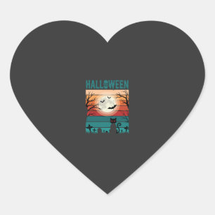 Halloween Svart Katt Månad Gravplats Retro Vektor Hjärtformat Klistermärke