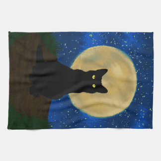 Halloween Svart Katt Månbelyst Silhuett Kökshandduk