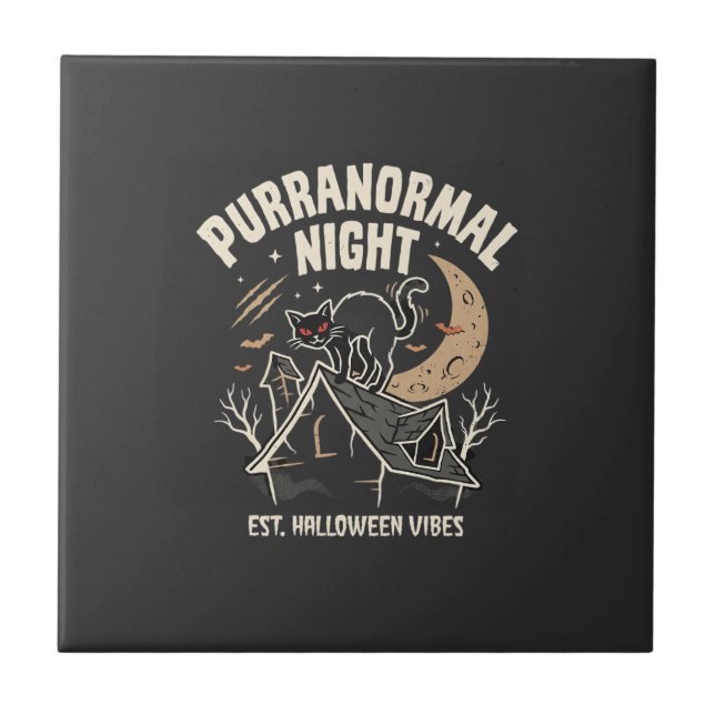Halloween Svart Katt Måne (2) Kakelplatta (Framsidan)