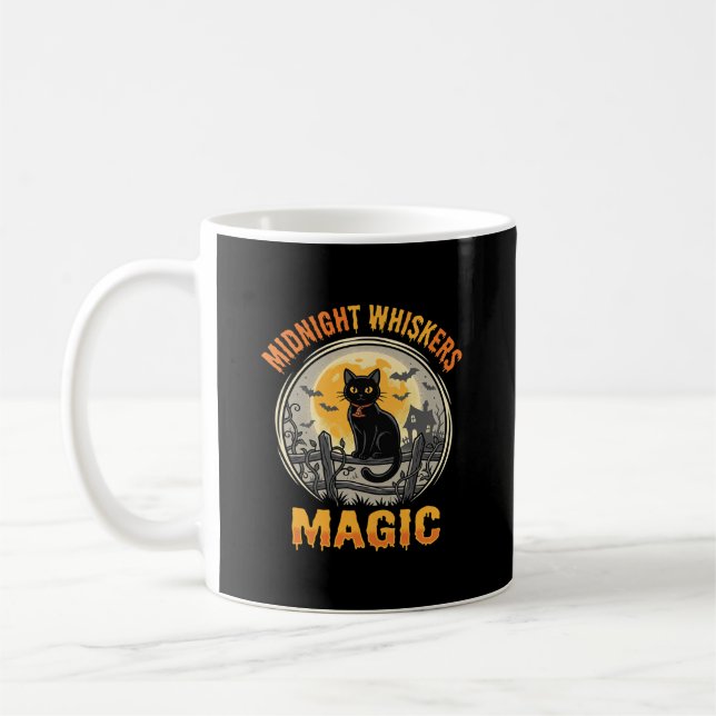 Halloween Svart Katt Månljus Magi Kaffemugg (Vänster)