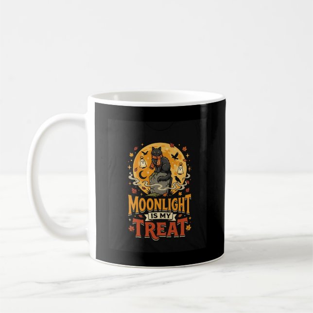 Halloween Svart Katt Månmagi Kaffemugg (Vänster)