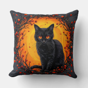 Halloween svart katt med lysande ögon kudde