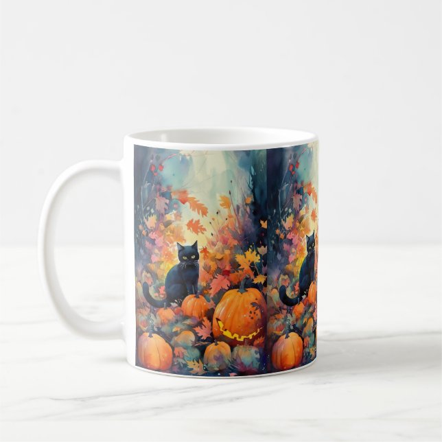 Halloween Svart Katt Med Pumpa Skräckinjagande Kaffemugg (Vänster)