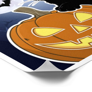 halloween svart katt med pumpkin poster