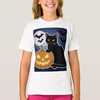 halloween svart katt med pumpkin t shirt