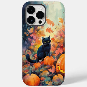 Halloween svart katt med pumpor