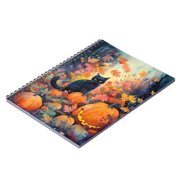 Halloween svart katt med pumpor anteckningsbok (Vänstra Sidan)