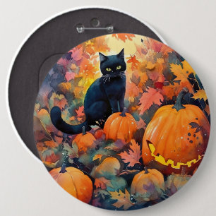 Halloween svart katt med pumpor knapp