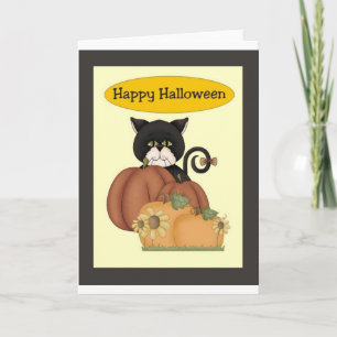 Halloween svart katt med pumpor kort