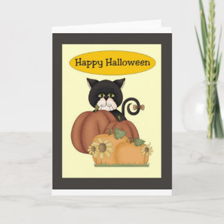 Halloween svart katt med pumpor kort