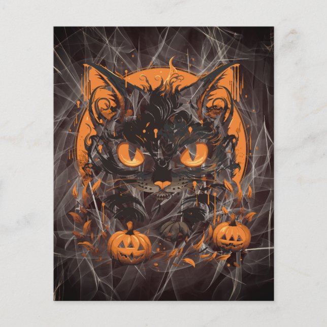 Halloween svart katt med pumpor och måne (Framsida)