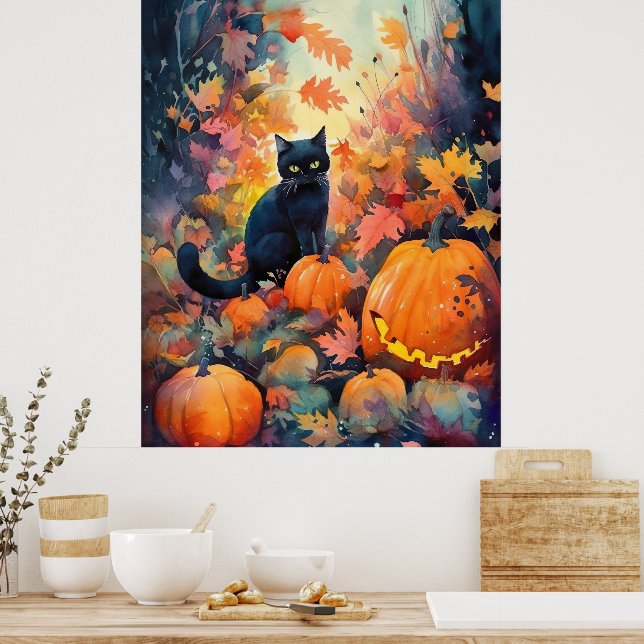 Halloween svart katt med pumpor poster (Kök)