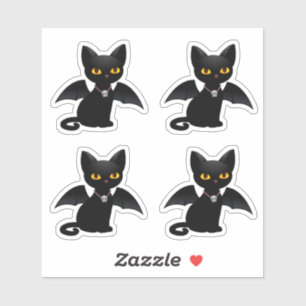 Halloween svart katt med vingar, 4-pack Sticker Klistermärken