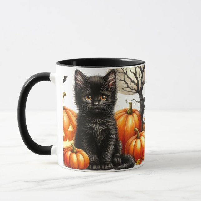 Halloween Svart Katt Mugg (Vänster)