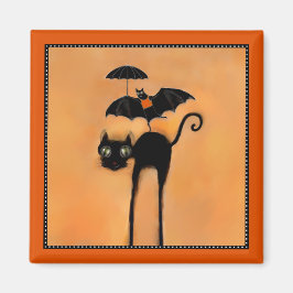 Halloween Svart Katt och Akrobat Magnet