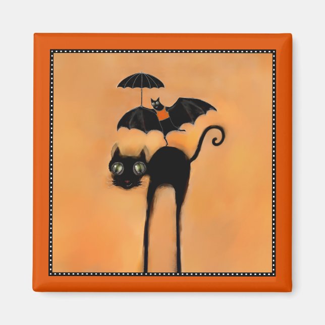 Halloween Svart Katt och Akrobat Magnet (Framsidan)