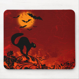Halloween svart katt och fladdermöss musmatta