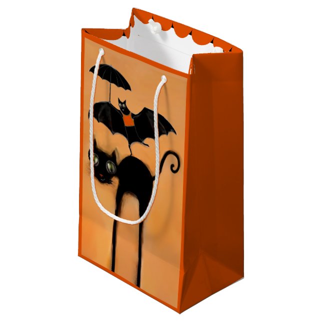 Halloween Svart Katt och Fladdermus (Framsidan Vinklad)