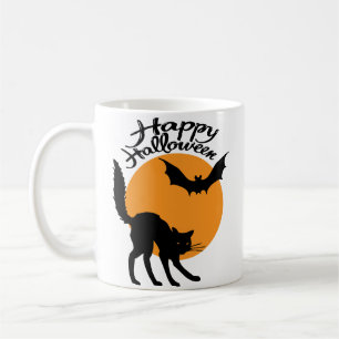 Halloween svart katt och fladdermus med måne, hall kaffemugg