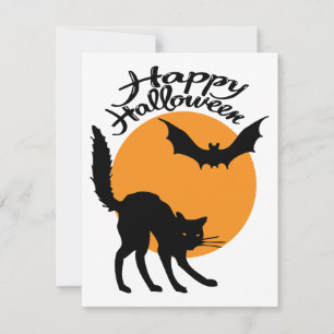 Halloween svart katt och fladdermus med måne, hall kort