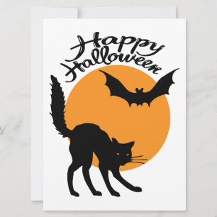 Halloween svart katt och fladdermus med måne, hall kort