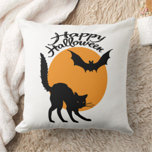 Halloween svart katt och fladdermus med måne, hall kudde