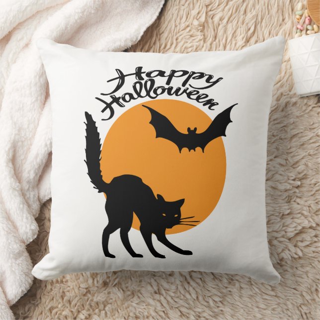 Halloween svart katt och fladdermus med måne, hall kudde (Filt)