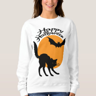 Halloween svart katt och fladdermus med måne, hall t shirt