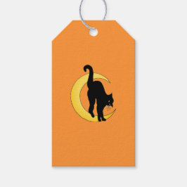 Halloween Svart Katt och Halvmåne Presentmärke Presentetikett