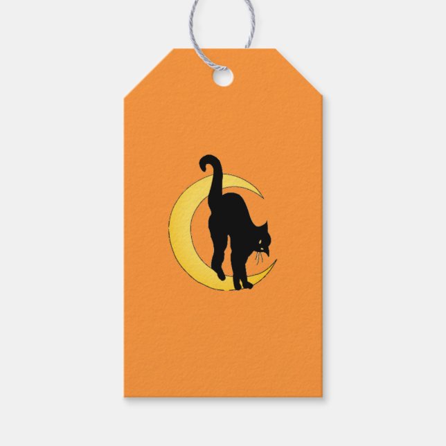 Halloween Svart Katt och Halvmåne Presentmärke Presentetikett (Framsidan)