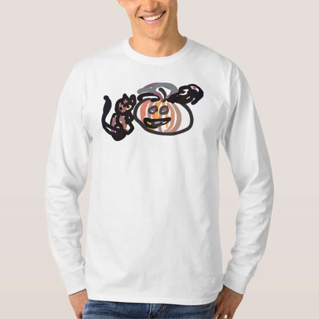 Halloween svart katt och korp t shirt (Framsida)