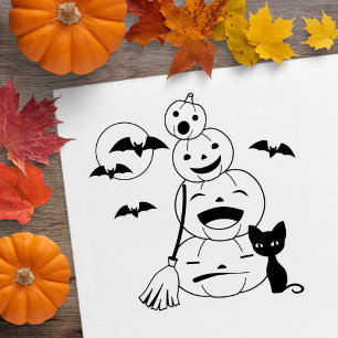 Halloween Svart Katt och Pumpa Färg mig Stämpel