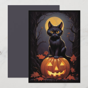 Halloween Svart Katt och Pumpa Inbjudningar